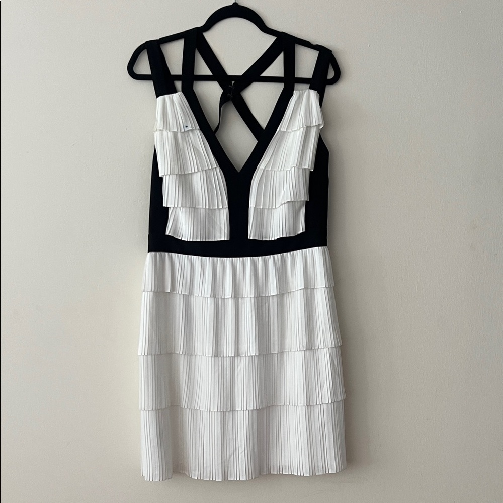 BCBGMaxAzria Monochrome Backless Pleated Dress